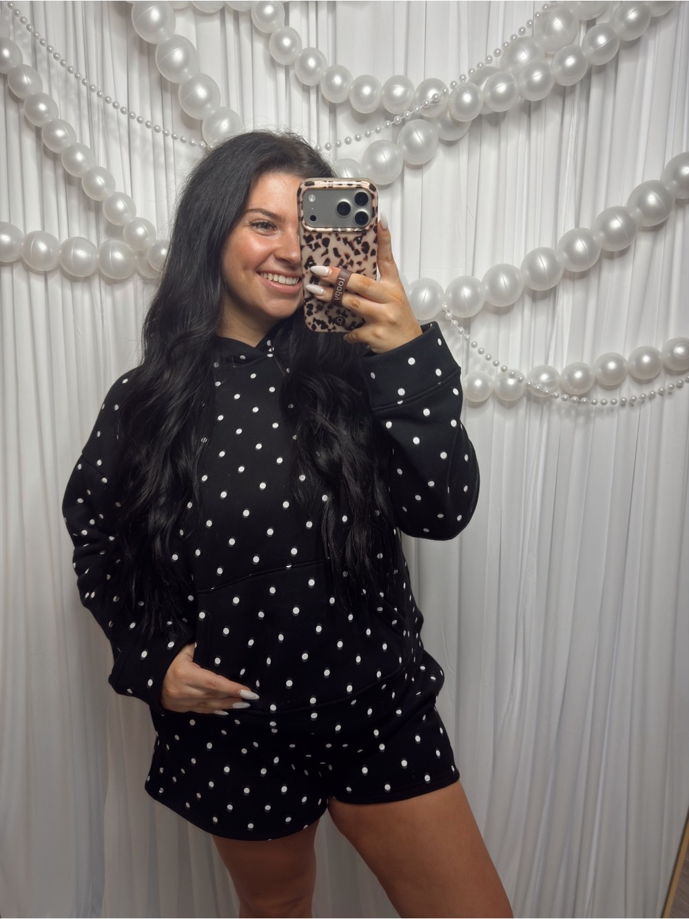 Black Polka Dot Hoodie & Shorts Set